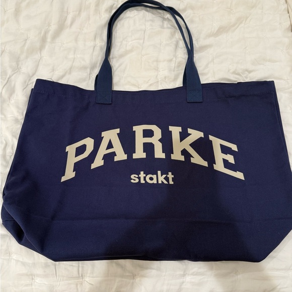 Parke x Stakt Varsity Tote in navy - Picture 2 of 3
